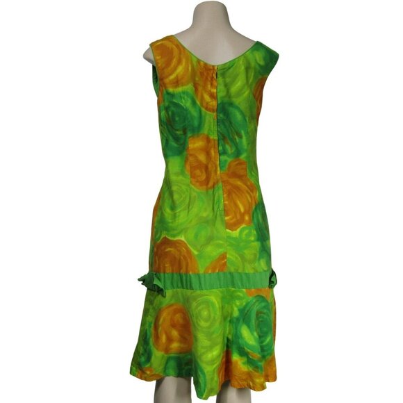 VTG 60s 70s ALICE HAWAIIAN Tropical Luau Mod Green Floral DROP WAIST Dress M - Picture 5 of 9